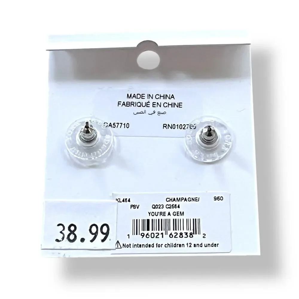 Kate Spade You’re a Gem Pearl Triangle Stud Earrings Champagne Silver NWT *READ*